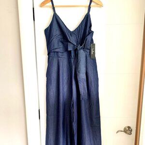 Lulus Wide Leg Tie Front Jumpsuit Denim Chambray Size M